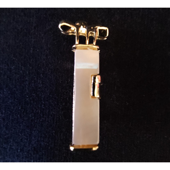 Brooch Tie pin Golf Bag Clubs Mother of Pearl Gold Tone 1 1/4" Vintage 1950s - Picture 2 of 4